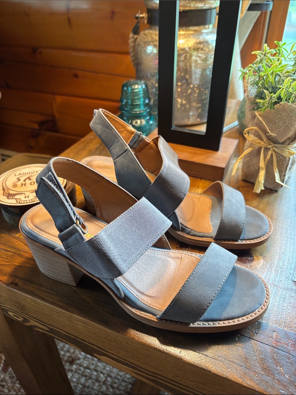 cloudwalkers Gray Stretch Slingback Block Heel Sandals